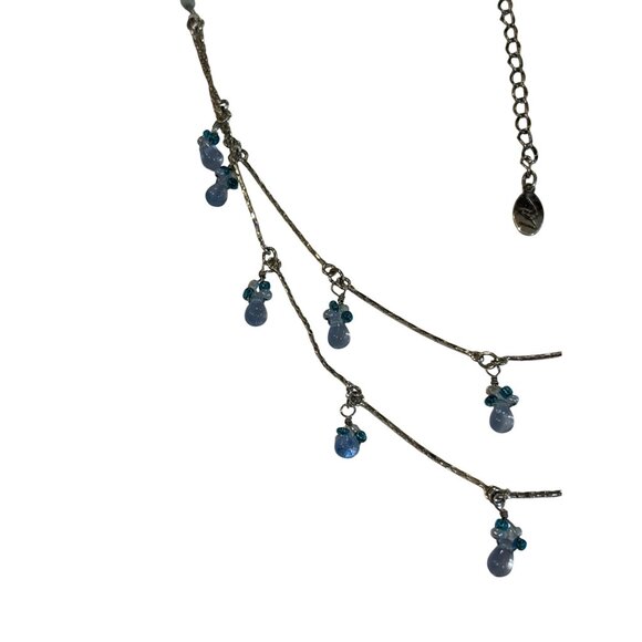 Silvertone Blue Beaded 2 Strand Necklace With Adjustable Chain 17 - 20 inches - Picture 2 of 6